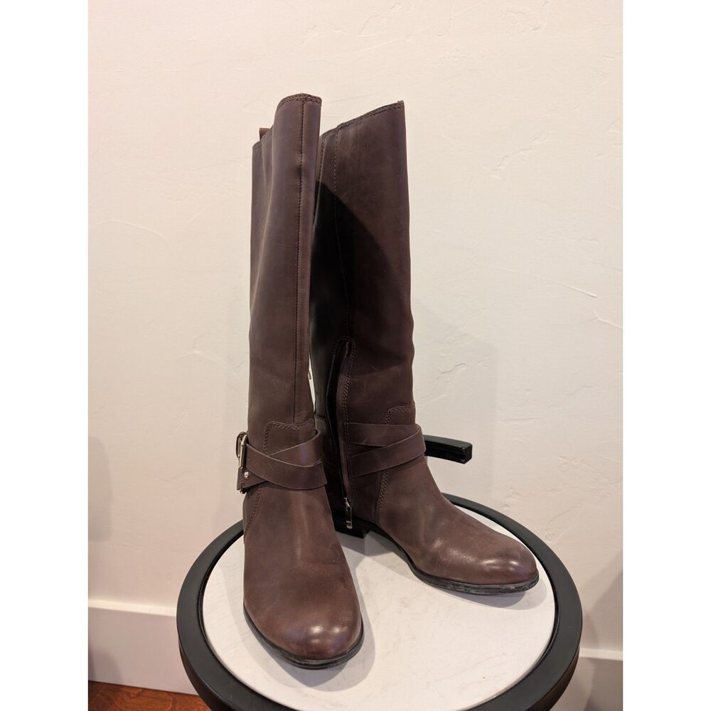 Enzo Angiolini Tall Brown Boots – Size 7, 16" Shaft, Buckle Detail, Soft Leather